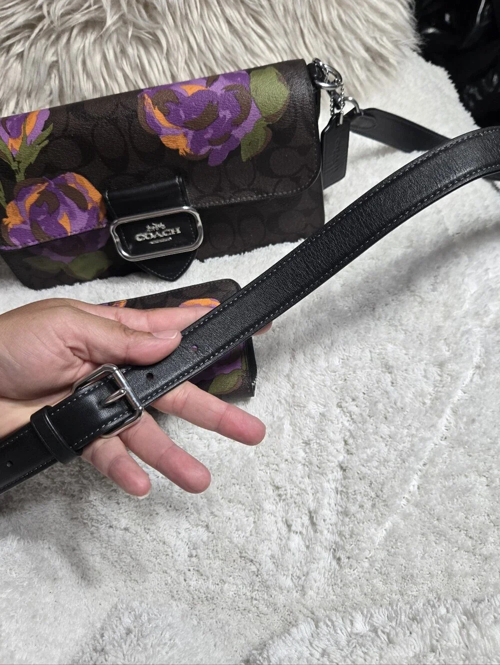 Coach Morgan Shoulder Bag In Signature Canvas With Rose Print & Matching Wallet